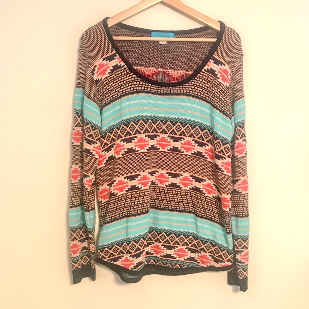 Francesca’s Buttons Brand Aztec Print Sweater